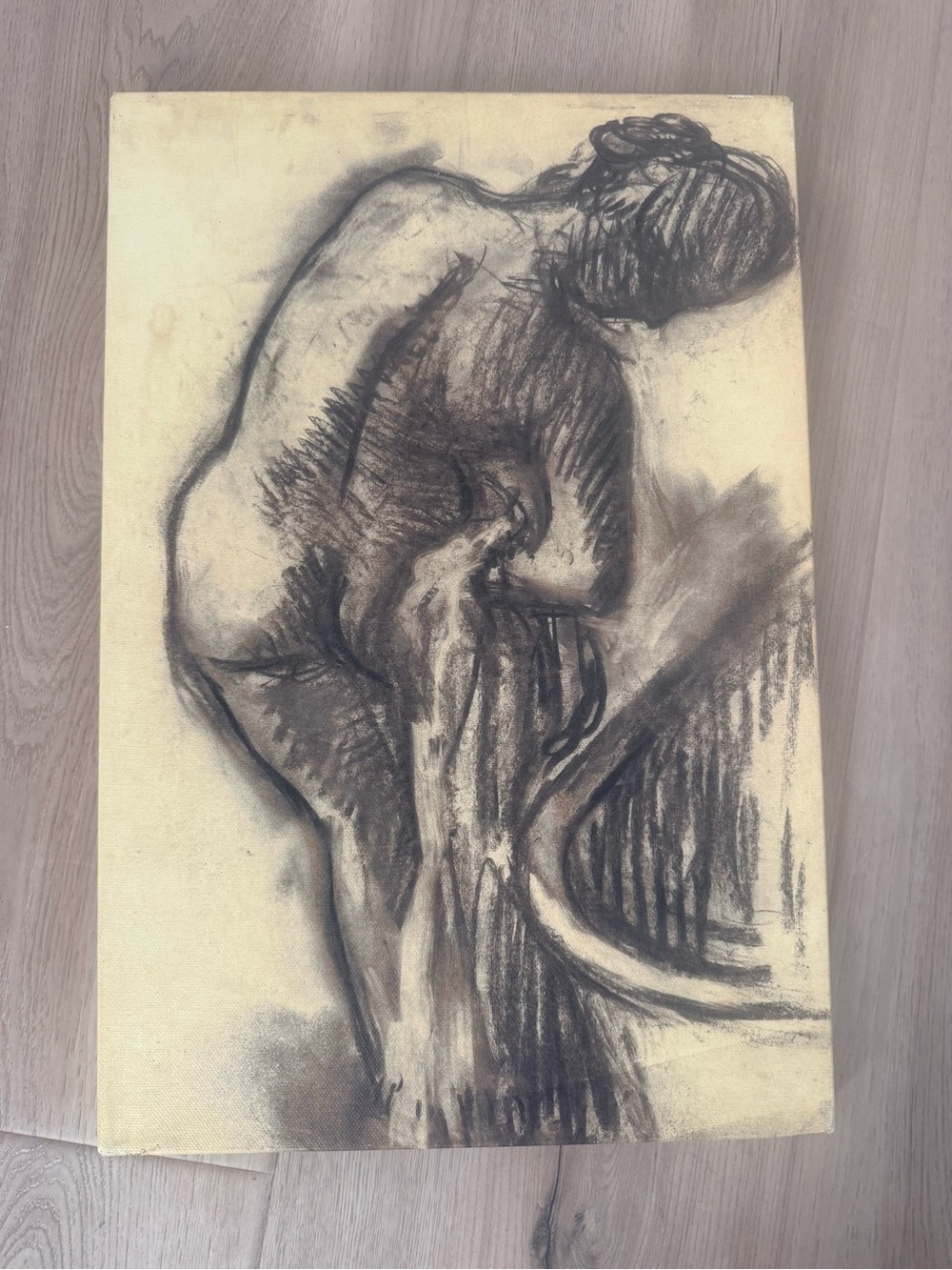 Charcoal Nude Figure Study Canvas Art - Black on Cream
